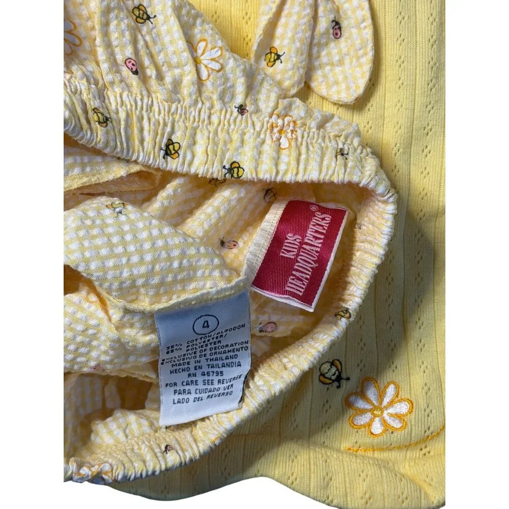 VTG Kids Headquarters Girl SZ 4 Yellow Floral Matching Outfit Retro‎ Summer 90's